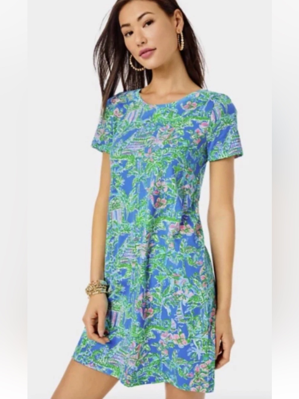 Preppy Resort Lilly Pulitzer Beneath the Bougainvillea Floral T-Shirt Dress M